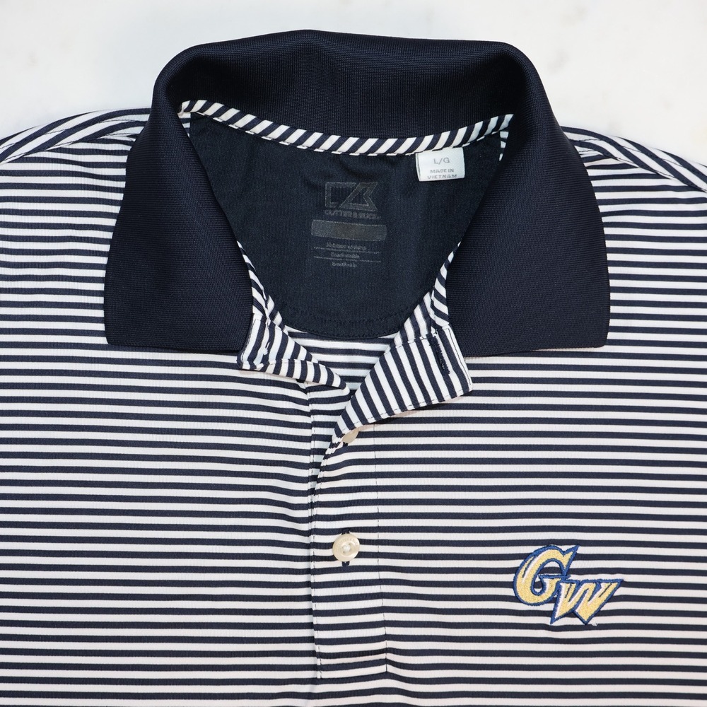 Cutter & Buck Mens George Washington University GW Striped Polo Shirt Large Navy